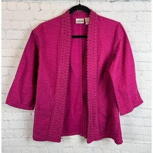 CHICO'S fuchsia pink embroidered 3/4 sleeve unlined blazer jacket size 0 (S)